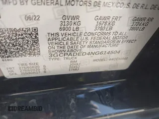 2022 Chevrolet Silverado 1500 RST with VIN 3GCPADED4NG614504, listed as a IAAI auction lot 41819300 with Not Provided miles and . Bid and sale history available at DreamBid. Image 9.