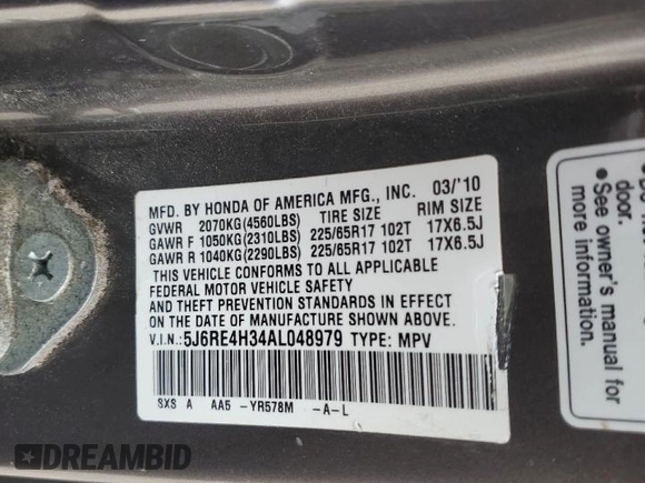2010 Honda CR-V LX z VIN 5J6RE4H34AL048979, wystawiony jako Copart lot #55351915 z przebiegiem 271 884 mil mil oraz Szkoda całkowita • Salvage title. Historia ofert i sprzedaży dostępna na DreamBid. Obrazek 13.