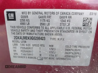2016 GMC Terrain SLE with VIN 2GKALMEK9G6298423, listed as a IAAI auction lot 40803806 with 164,798 mi miles and . Bid and sale history available at carsss.com. Image 9.