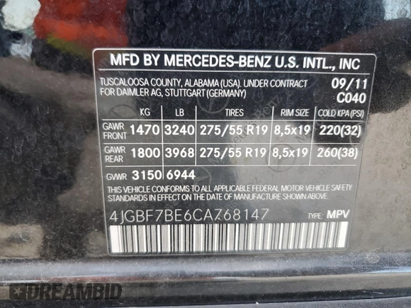 2012 Mercedes-Benz GL-Class GL 450 with VIN 4JGBF7BE6CA768147, listed as a Copart auction lot 66292774 with 152,695 mi miles and Salvage Title. Bid and sale history available at carsss.com. Image 14.