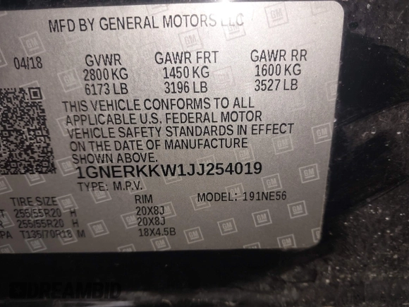 2018 Chevrolet Traverse Premier with VIN 1GNERKKW1JJ254019, listed as a IAAI auction lot 41917895 with 153,258 mi miles. Bid and sale history available at carsss.com. Image 9.