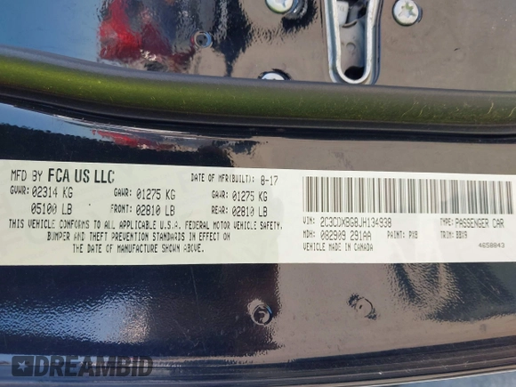 2018 Dodge Charger SXT with VIN 2C3CDXBG8JH134938, listed as a IAAI auction lot 42021136 with 127,596 mi miles and . Bid and sale history available at DreamBid. Image 9.