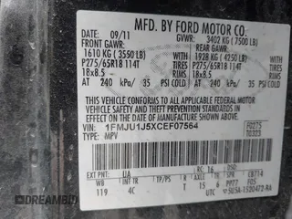 2012 Ford Expedition XLT с VIN 1FMJU1J5XCEF07564, выставлен на аукционе IAAI как лот 41132161 с пробегом 163 598 миль миль и . История ставок и продаж доступна на DreamBid. Изображение 9.