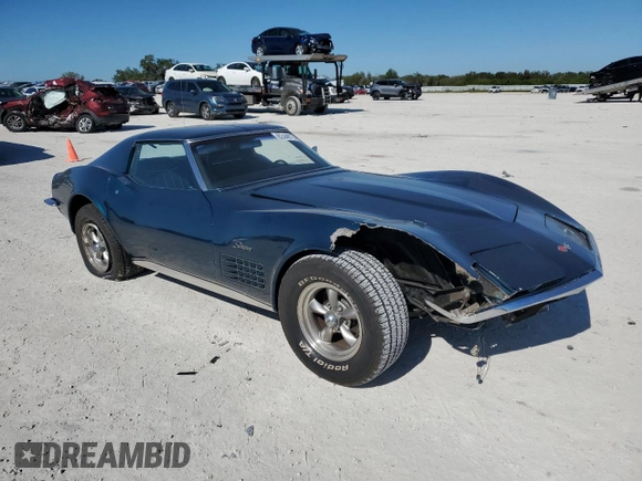 1972 Chevrolet Corvette with VIN 1Z37K2S513355, listed as a Copart auction lot 82448774 with 18,628 mi miles and Salvage title. Bid and sale history available at DreamBid. Image 4.