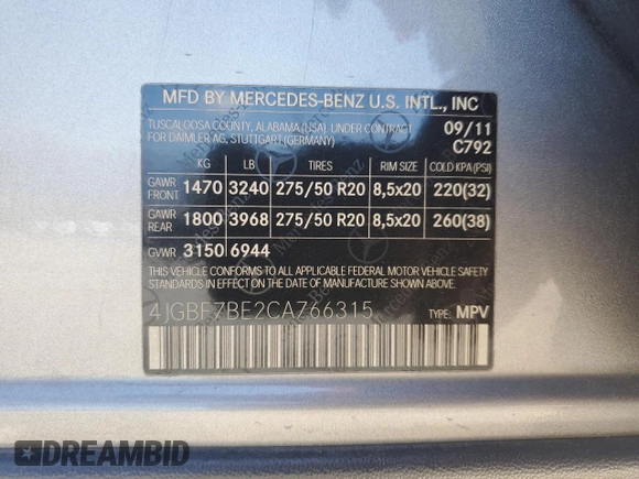 2012 Mercedes-Benz GL 450 z VIN 4JGBF7BE2CA766315, wystawiony jako Copart lot #56687985 z przebiegiem 180 016 mil mil oraz Szkoda całkowita • Salvage title. Historia ofert i sprzedaży dostępna na DreamBid. Obrazek 13.