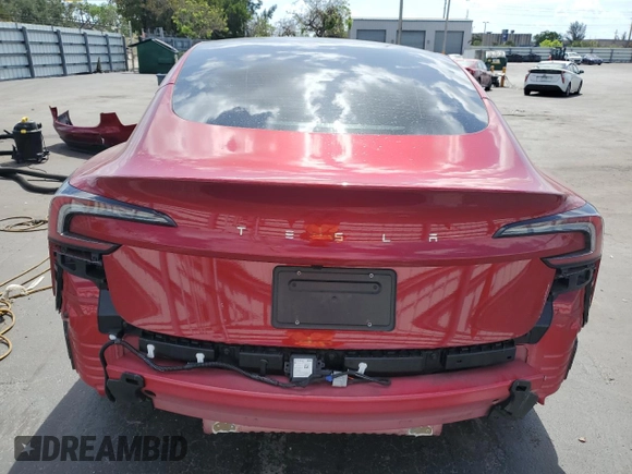 2025 Tesla Model 3 Long Range with VIN 5YJ3E1EA4SF897642, listed as a Copart auction lot 55498795 with 6,099 mi miles and Salvage title. Bid and sale history available at DreamBid. Image 6.