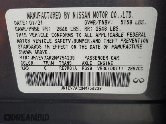 2021 Infiniti Q50 Pure z VIN JN1EV7AR2MM754239, wystawiony jako Copart lot #84278044 z przebiegiem 72 490 mil mil oraz Szkoda całkowita • Salvage title. Historia ofert i sprzedaży dostępna na DreamBid. Obrazek 13.