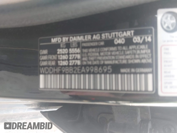2014 Mercedes-Benz E 550 Sport with VIN WDDHF9BB2EA998695, listed as a IAAI auction lot 41683646 with 153,265 mi miles and . Bid and sale history available at DreamBid. Image 9.