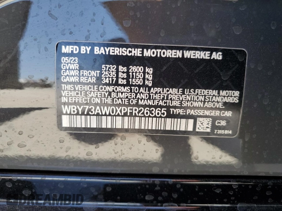 2023 BMW i4 eDrive40 with VIN WBY73AW0XPFR26365, listed as a Copart auction lot 56900944 with 15,017 mi miles and Salvage Title. Bid and sale history available at carsss.com. Image 15.