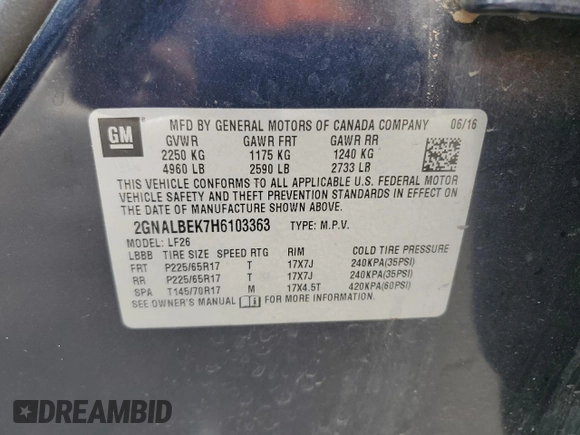2017 Chevrolet Equinox LS with VIN 2GNALBEK7H6103363, listed as a Copart auction lot 51004595 with 238,552 mi miles and Salvage Title. Bid and sale history available at DreamBid. Image 13.