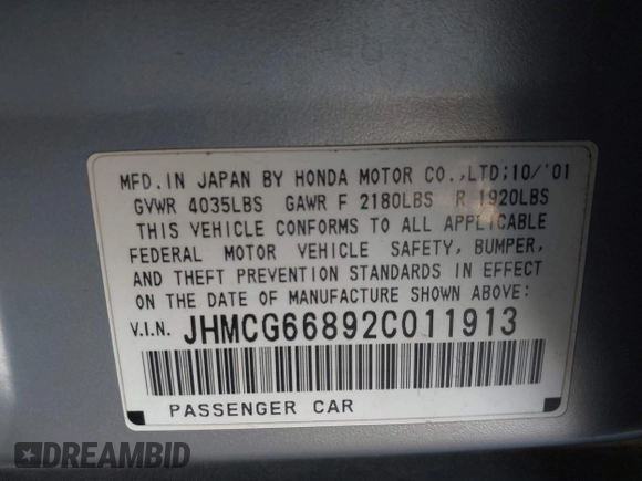 2002 Honda Accord SE z VIN JHMCG66892C011913, wystawiony jako IAAI lot #42323509 z przebiegiem 226 288 mil mil oraz . Historia ofert i sprzedaży dostępna na DreamBid. Obrazek 9.