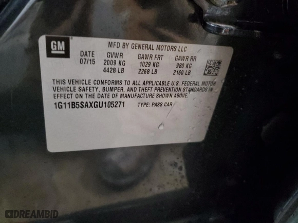 2016 Chevrolet Malibu Limited LS with VIN 1G11B5SAXGU105271, listed as a Copart auction lot 41388135 with 0 mi miles and Salvage Title. Bid and sale history available at carsss.com. Image 13.