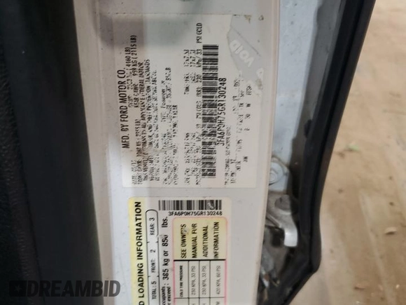 2016 Ford Fusion SE with VIN 3FA6P0H75GR130248, listed as a Copart auction lot 60112565 with Not provided miles and Clean title. Bid and sale history available at DreamBid. Image 12.