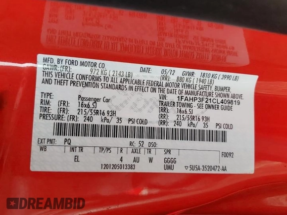 2012 Ford Focus SE with VIN 1FAHP3F21CL409819, listed as a Copart auction lot 53702165 with 131,739 mi miles and Salvage Title. Bid and sale history available at carsss.com. Image 13.