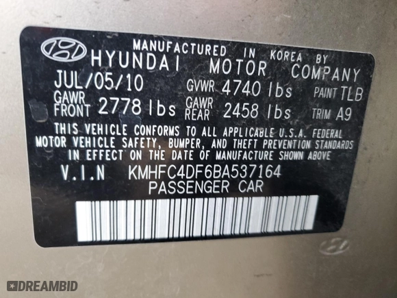 2011 Hyundai Azera Limited with VIN KMHFC4DF6BA537164, listed as a Copart auction lot 43716655 with 120,505 mi miles and Salvage Title. Bid and sale history available at carsss.com. Image 12.