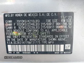 2024 Honda HR-V EX-L with VIN 3CZRZ1H77RM731775, listed as a IAAI auction lot 42477292 with 65,265 mi miles and . Bid and sale history available at DreamBid. Image 9.