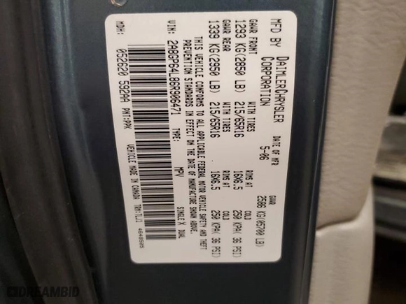 2006 Chrysler Town & Country LWB Limited with VIN 2A8GP64L86R906471, listed as a Copart auction lot 89023815 with 0 mi miles and Non Repairable. Bid and sale history available at carsss.com. Image 13.