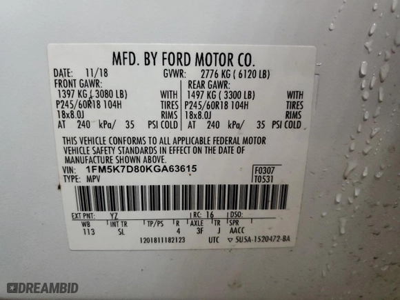 2019 Ford Explorer XLT with VIN 1FM5K7D80KGA63615, listed as a Copart auction lot 49705865 with 105,825 mi miles and Clean Title. Bid and sale history available at carsss.com. Image 13.