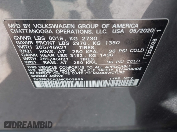 2021 Volkswagen Atlas SEL Premium R-Line с VIN 1V2FR2CA2MC503869, выставлен на аукционе IAAI как лот 42142193 с пробегом 89 553 миль миль и . История ставок и продаж доступна на DreamBid. Изображение 9.
