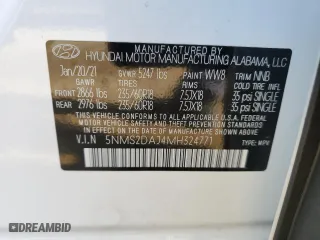 2021 Hyundai Santa Fe SEL with VIN 5NMS2DAJ4MH324771, listed as a Copart auction lot 54045535 with 36,580 mi miles and Salvage Title. Bid and sale history available at carsss.com. Image 14.