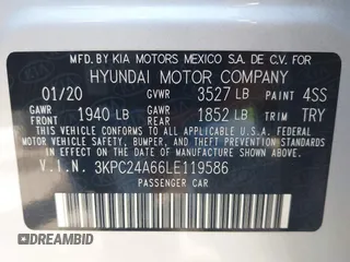2020 Hyundai Accent SE with VIN 3KPC24A66LE119586, listed as a IAAI auction lot 41986764 with 64,248 mi miles and . Bid and sale history available at carsss.com. Image 9.