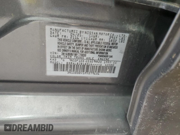 2021 Nissan Sentra S with VIN 3N1AB8BV1MY279656, listed as a Copart auction lot 51275885 with 115,807 mi miles and Salvage Title. Bid and sale history available at DreamBid. Image 12.