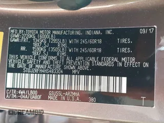 2017 Toyota Highlander XLE with VIN 5TDJZRFH4HS483304, listed as a IAAI auction lot 42134994 with 115,322 mi miles and . Bid and sale history available at DreamBid. Image 9.