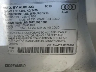 2018 Audi Q5 Premium Plus with VIN WA1BNAFY2J2209396, listed as a Copart auction lot 52804525 with 55,027 mi miles and Salvage Title. Bid and sale history available at carsss.com. Image 12.