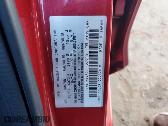 2014 Mazda 3 S Touring with VIN JM1BM1V32E1126920, listed as a Copart auction lot 45505865 with 146,437 mi miles and Salvage Title. Bid and sale history available at DreamBid. Image 12.