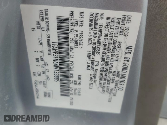 2010 Ford Focus SE with VIN 1FAHP3FN6AW133885, listed as a Copart auction lot 53735205 with 105,849 mi miles and Salvage Title. Bid and sale history available at DreamBid. Image 12.