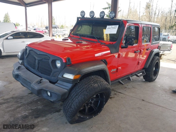 2019 Jeep Wrangler Unlimited Sport S with VIN 1C4HJXDN4KW637889, listed as a IAAI auction lot 41675162 with 150,098 mi miles. Bid and sale history available at carsss.com. Image 18.