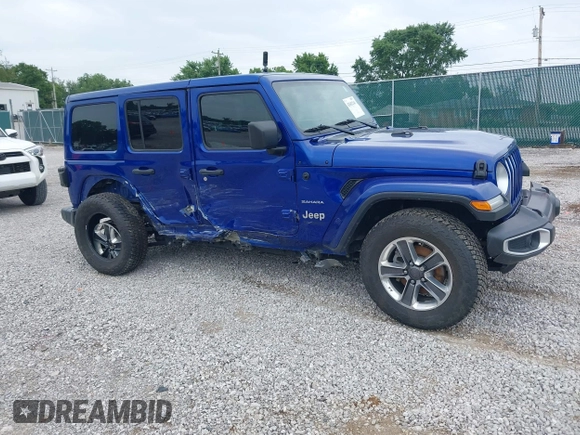 2019 Jeep Wrangler Unlimited Sahara with VIN 1C4HJXEG1KW599117, listed as a IAAI auction lot 42602241 with 109,552 mi miles and . Bid and sale history available at DreamBid. Image 1.