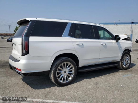2021 Cadillac Escalade Premium Luxury with VIN 1GYS4BKL4MR215800, listed as a Copart auction lot 71655614 with 42,844 mi miles and Salvage Title. Bid and sale history available at carsss.com. Image 3.