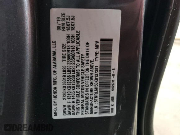 2019 Honda Odyssey EX with VIN 5FNRL6H50KB137381, listed as a Copart auction lot 46899985 with 78,407 mi miles and Salvage Title. Bid and sale history available at carsss.com. Image 13.