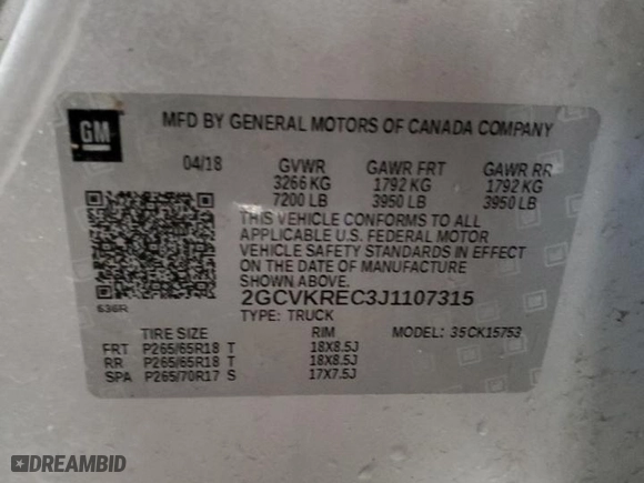 2018 Chevrolet Silverado 1500 LT with VIN 2GCVKREC3J1107315, listed as a Copart auction lot 48606995 with 118,814 mi miles and Clean Title. Bid and sale history available at carsss.com. Image 12.