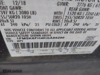 2019 Ford Explorer Limited with VIN 1FM5K8FH4KGA89296, listed as a IAAI auction lot 41968541 with 115,712 mi miles. Bid and sale history available at carsss.com. Image 9.