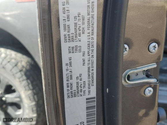 2020 Ram 2500 Big Horn with VIN 3C6UR5DJ6LG249434, listed as a Copart auction lot 49601315 with 88,270 mi miles and Clean Title. Bid and sale history available at carsss.com. Image 12.