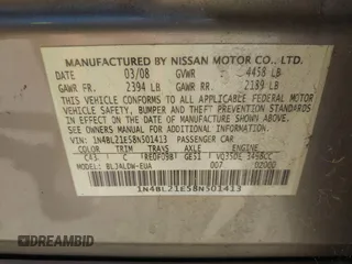 2008 Nissan Altima SL z VIN 1N4BL21E58N501413, wystawiony jako IAAI lot #42431053 z przebiegiem 190 253 mil mil oraz . Historia ofert i sprzedaży dostępna na DreamBid. Obrazek 9.