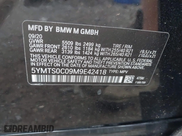 2021 BMW X3 M z VIN 5YMTS0C09M9E42418, wystawiony jako IAAI lot #39904954 z przebiegiem Nie podano mil oraz . Historia ofert i sprzedaży dostępna na DreamBid. Obrazek 9.
