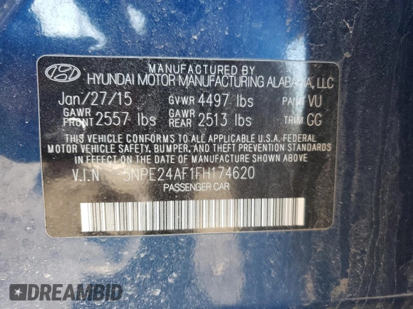 2015 Hyundai Sonata SE z VIN 5NPE24AF1FH174620, wystawiony jako Copart lot #42210135 z przebiegiem 109 565 mil mil oraz Szkoda całkowita • Salvage title. Historia ofert i sprzedaży dostępna na DreamBid. Obrazek 14.