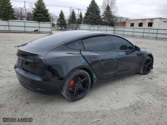 2021 Tesla Model 3 Performance with VIN 5YJ3E1EC7MF925440, listed as a Copart auction lot 52012485 with 77,386 mi miles and Salvage Title. Bid and sale history available at carsss.com. Image 3.