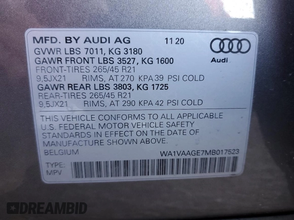 2021 Audi e-tron Prestige z VIN WA1VAAGE7MB017523, wystawiony jako Copart lot #36704493 z przebiegiem 8 204 mil mil oraz . Historia ofert i sprzedaży dostępna na DreamBid. Obrazek 16.