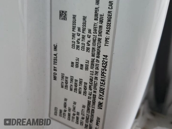 2023 Tesla Model 3 z VIN 5YJ3E1EA1PF543214, wystawiony jako Copart lot #53953185 z przebiegiem 41 701 mil mil oraz Szkoda całkowita • Salvage title. Historia ofert i sprzedaży dostępna na DreamBid. Obrazek 12.