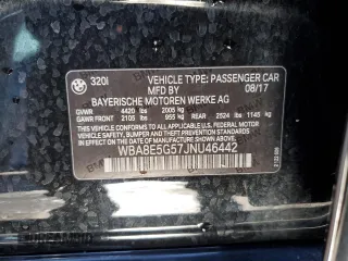 2018 BMW 3 Series 320i xDrive with VIN WBA8E5G57JNU46442, listed as a Copart auction lot 46619795 with Not Provided miles and Salvage Title. Bid and sale history available at carsss.com. Image 12.