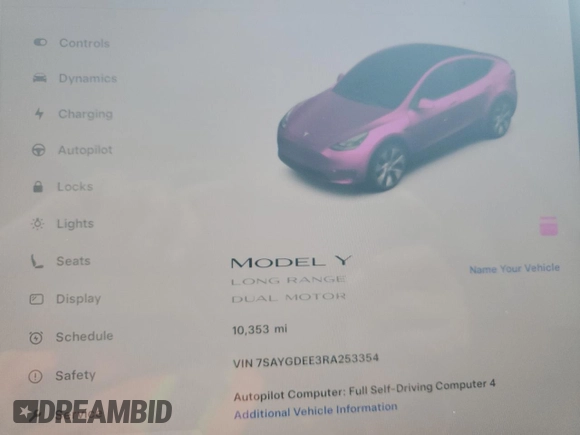2024 Tesla Model Y Long Range with VIN 7SAYGDEE3RA253354, listed as a Copart auction lot 50524105 with 10,353 mi miles and Salvage Title. Bid and sale history available at DreamBid. Image 9.