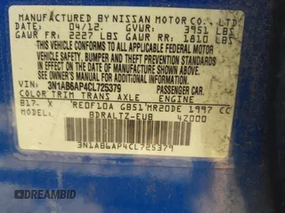 2012 Nissan Sentra SR with VIN 3N1AB6AP4CL725379, listed as a IAAI auction lot 42142059 with 118,023 mi miles and . Bid and sale history available at DreamBid. Image 9.