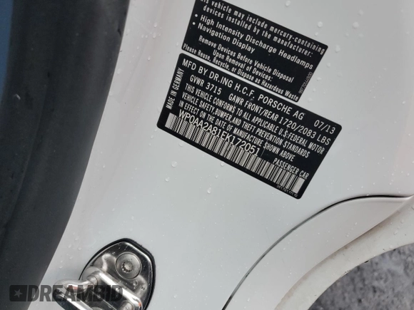 2014 Porsche Cayman с VIN WP0AA2A81EK172051, выставлен на аукционе Copart как лот 86326644 с пробегом Не указан миль и Списание • Salvage title. История ставок и продаж доступна на DreamBid. Изображение 14.