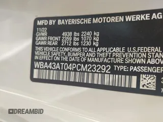 2023 BMW 4 Series 430i xDrive with VIN WBA43AT04PCM23292, listed as a IAAI auction lot 42465765 with 17,376 mi miles and . Bid and sale history available at DreamBid. Image 9.