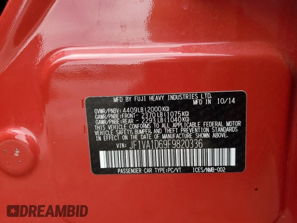 2015 Subaru WRX Premium with VIN JF1VA1D69F9820336, listed as a Copart auction lot 59207575 with 111,397 mi miles and Clean title. Bid and sale history available at DreamBid. Image 12.