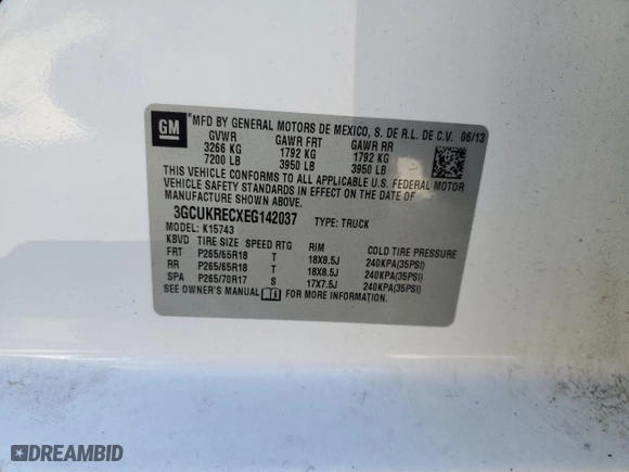 2014 Chevrolet Silverado 1500 LT with VIN 3GCUKRECXEG142037, listed as a Copart auction lot 49277665 with 142,599 mi miles and Salvage Title. Bid and sale history available at carsss.com. Image 13.